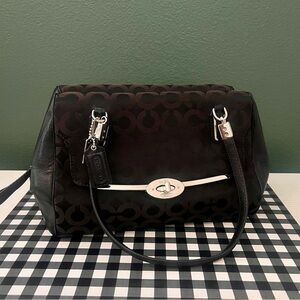Coach Madeline East West Op Art Sateen Satchel Handbag Black